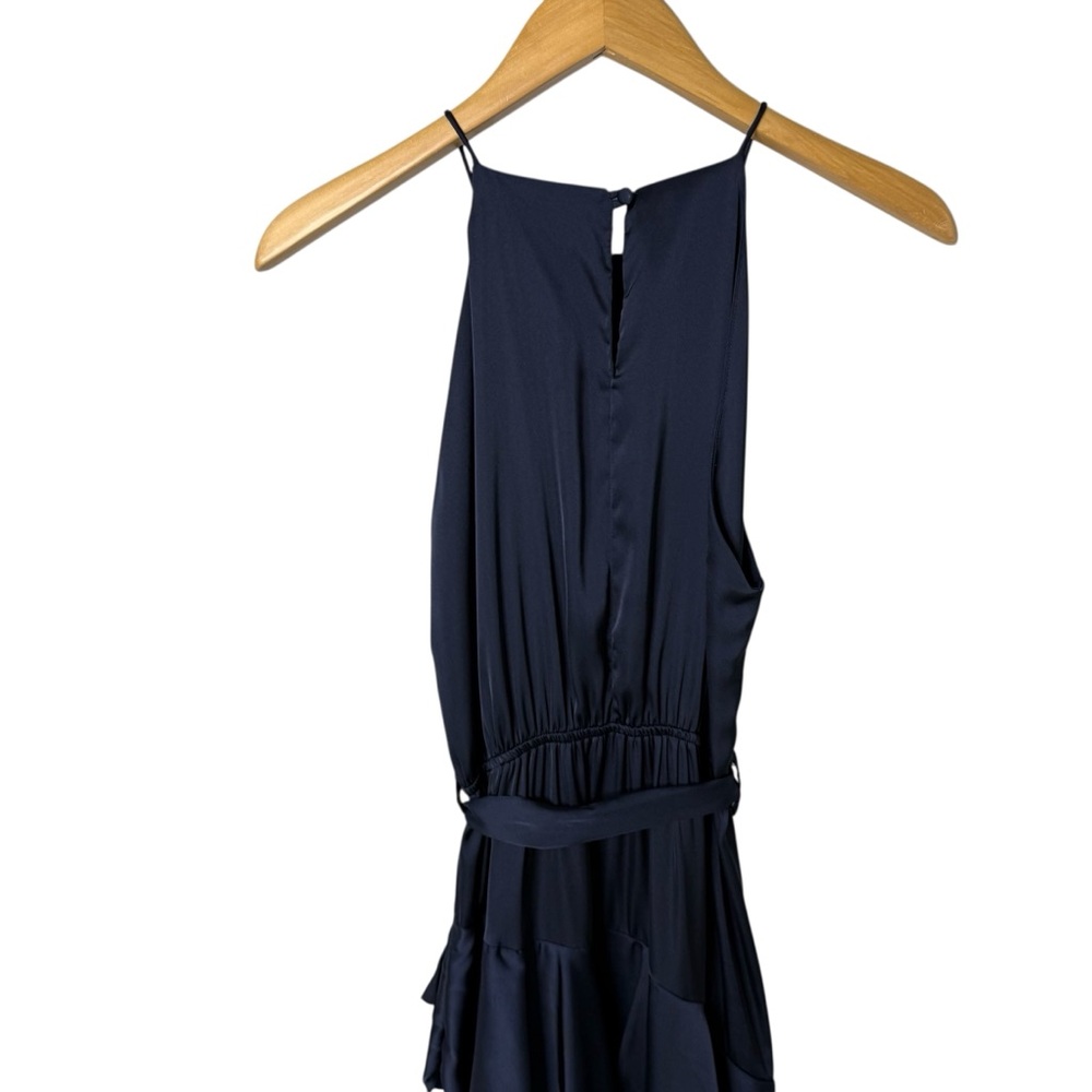 Petal and Pup Seychelles Navy Blue Midi Dress Size 4 Elegant Satin Formal - Picture 5 of 7